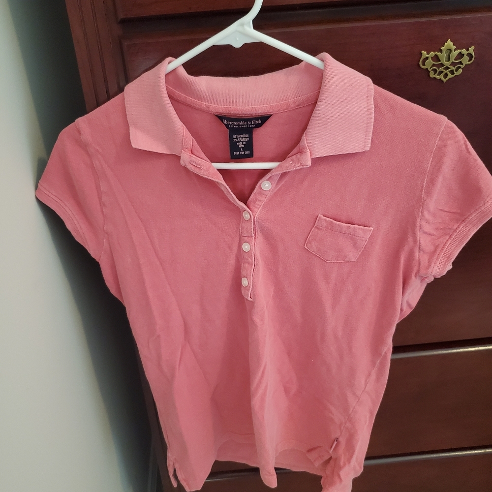 Abercrombie and Fitch Pink Polo Shirt size large runs small. Great condition